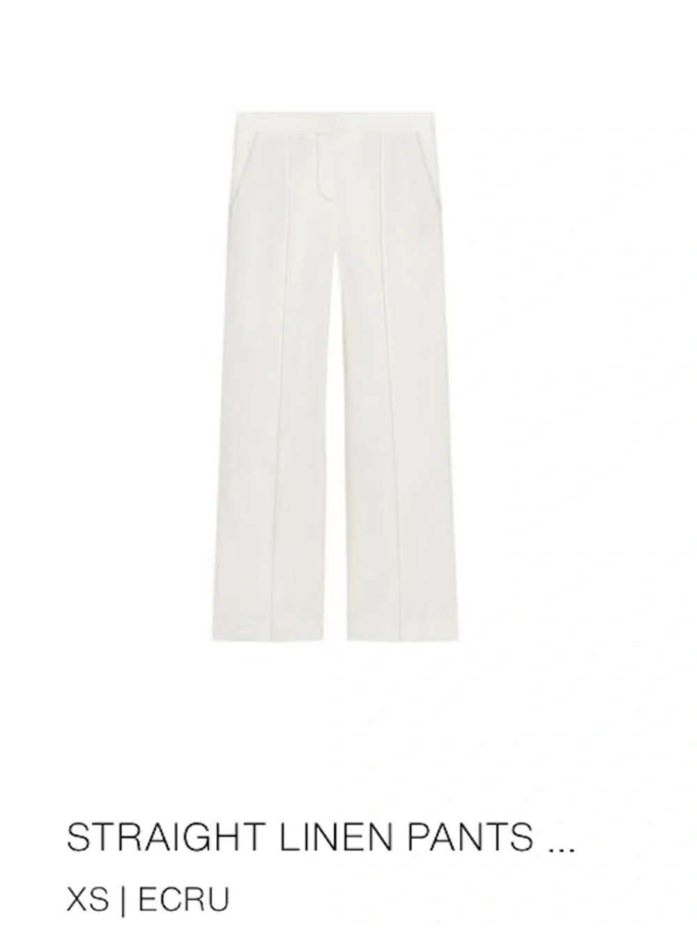 NWT Zara XS Straight Leg Linen Pants Ecru with Light Brown Contrast Stitching